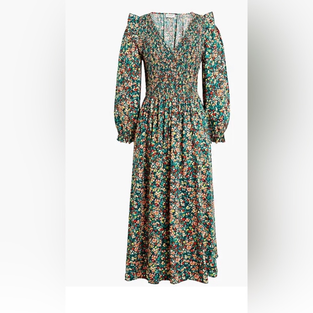 JCrew Petite V-neck smocked midi dress